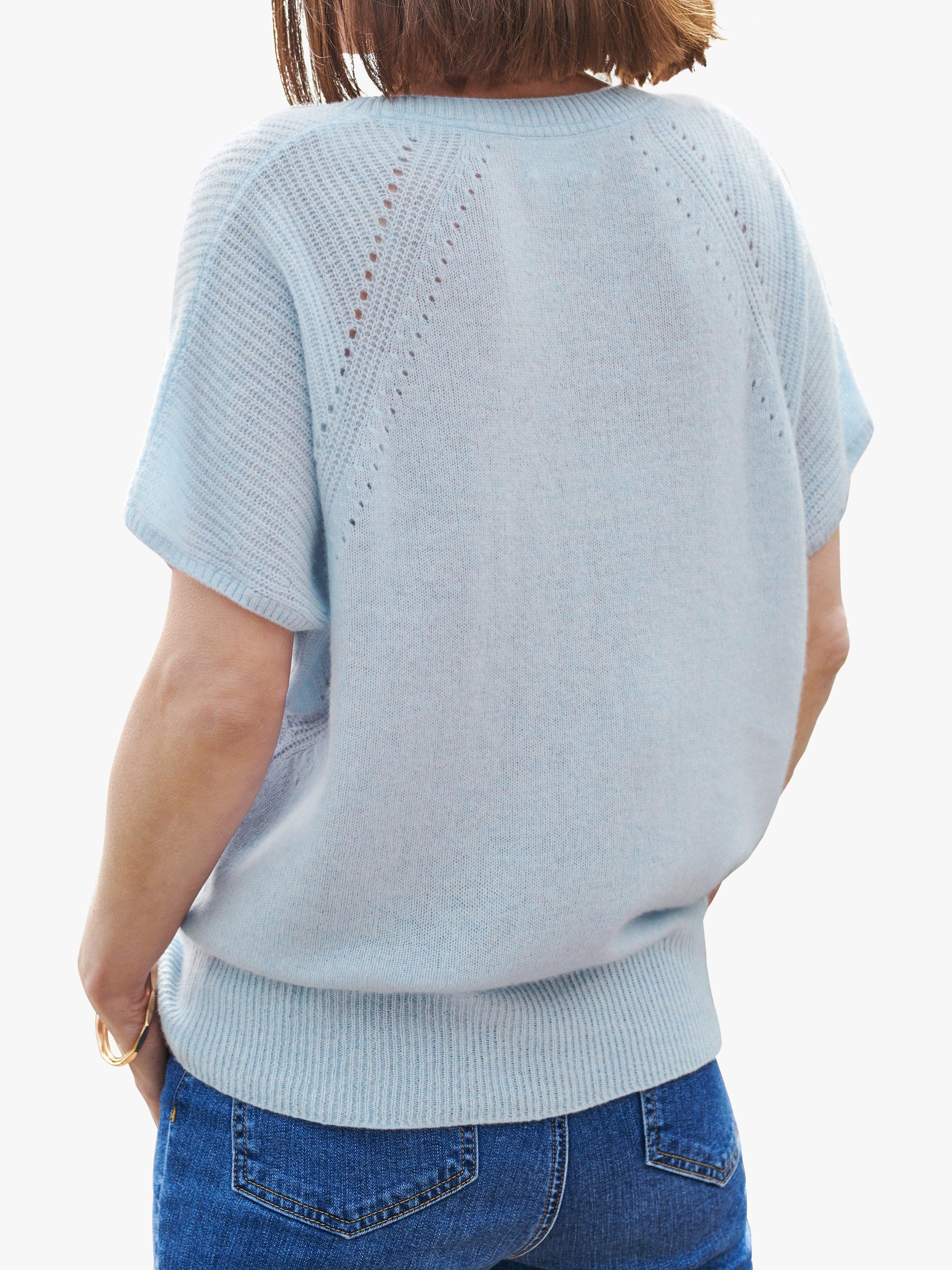 Product image 2 of 3, which shows Pure Collection Cashmere Raglan Sleeve Jumper, Cloud Blue, 20