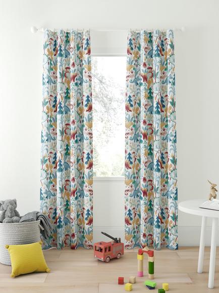 John Lewis Forest Dinosaur Print Pencil Pleat Blackout Children's Curtains, Multi, Multi