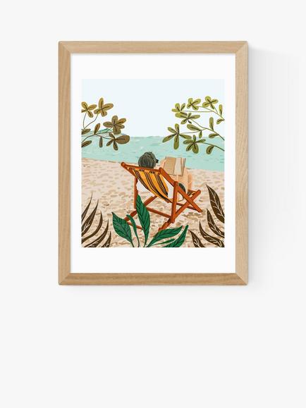 EAST END PRINTS 83 Oranges 'Vacay Book Club' Framed Print, Oak Frame