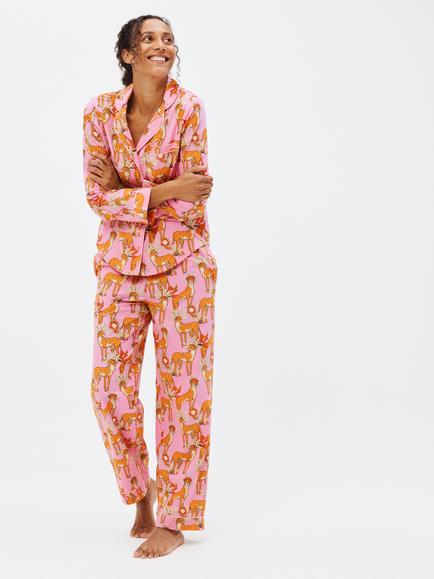 Their Nibs Cheetah Long Sleeve Shirt Pyjama Set, Hot Pink, Hot Pink