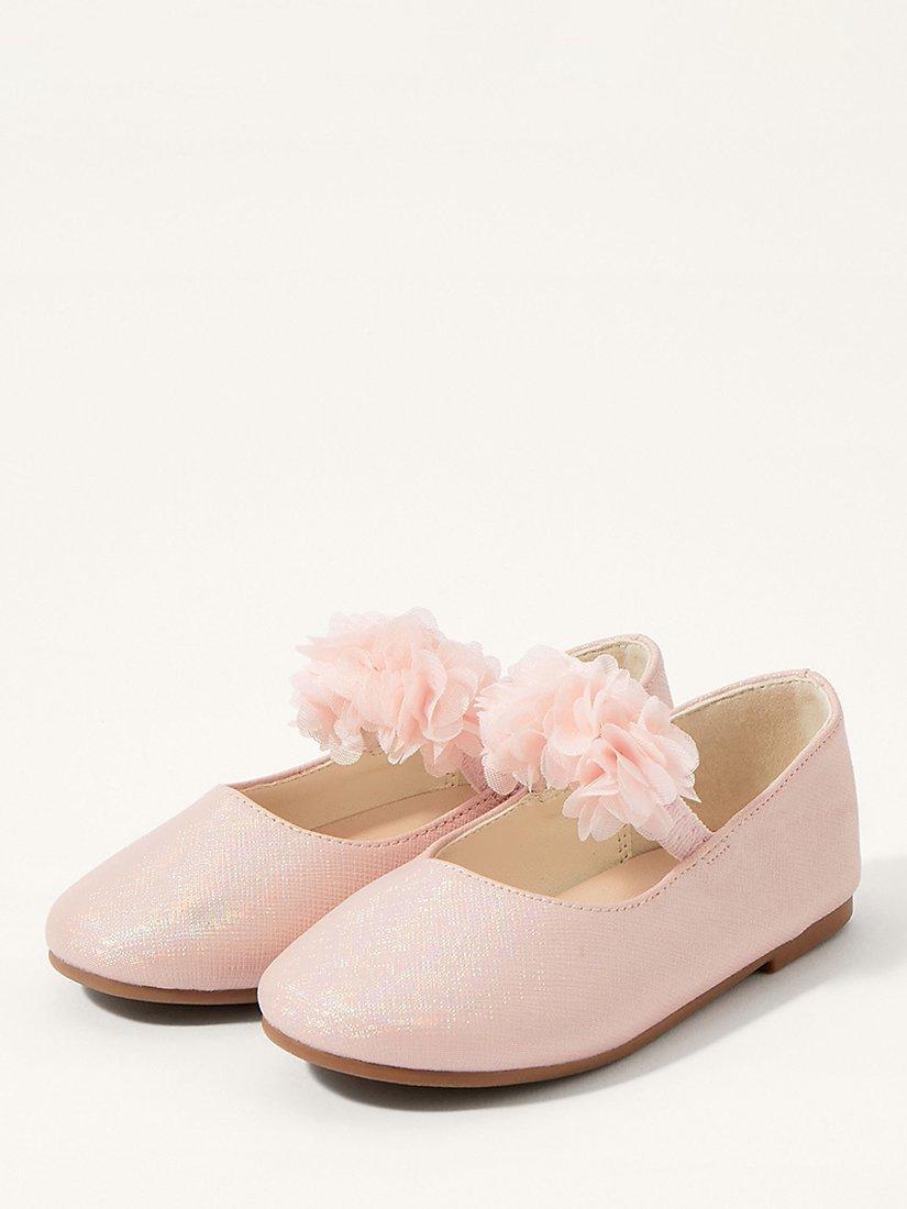 Product image 1 of 2, which shows Monsoon Kids' Corsage Ballerina Flats, Pink, 2 Jnr