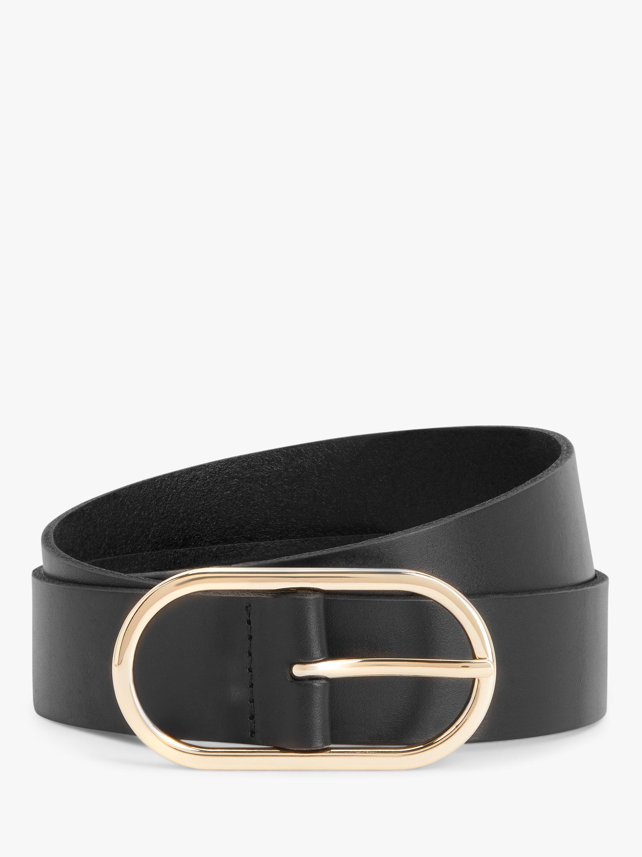 John Lewis Oval Buckle Leather Belt Black