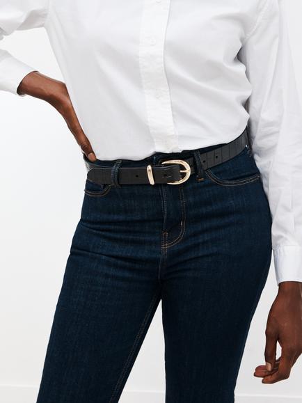 John Lewis Medium Croc Leather Belt - view 2, Black Croc