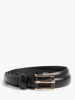 John Lewis Square Buckle Narrow Leather Belt, Black, Black