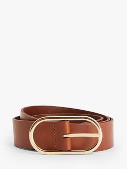 John Lewis Oval Buckle Leather Belt, Tan
