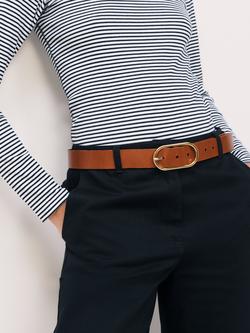 John Lewis Oval Buckle Leather Belt - view 2, Tan