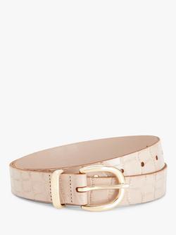 John Lewis Medium Croc Leather Belt, Nude Croc