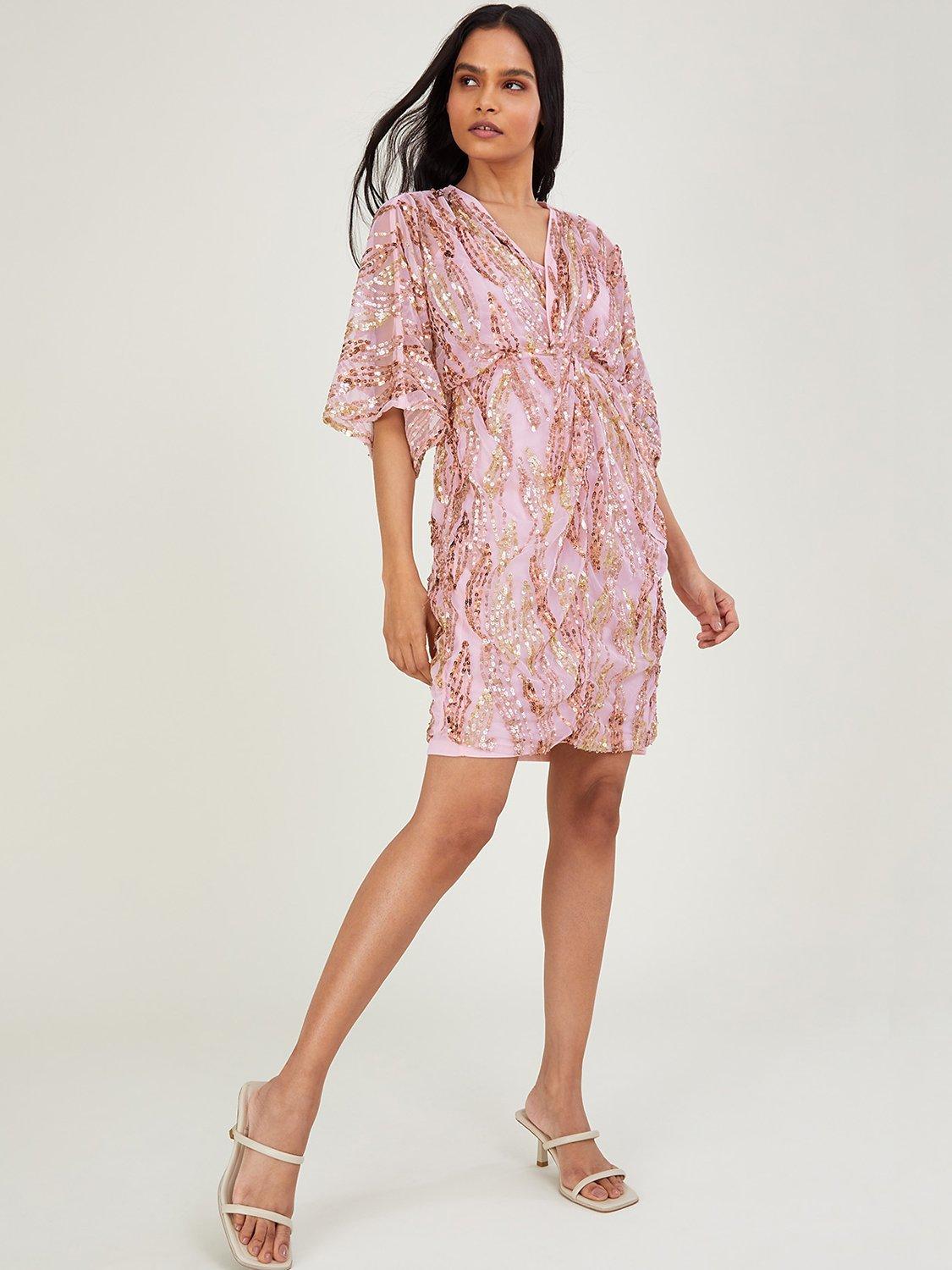 Monsoon Sloane Embellished Sequin Dress, Blush