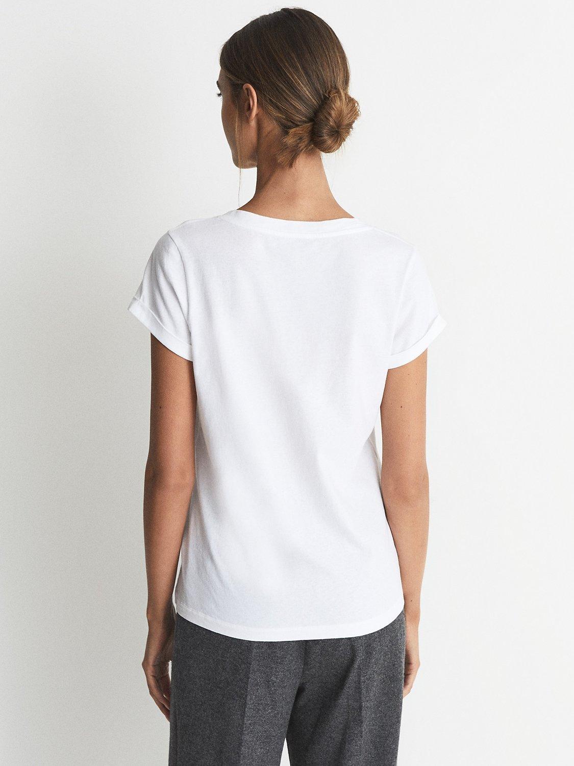 Product image 2 of 4, which shows Reiss Luana Cotton V-Neck T-Shirt, White, XXS