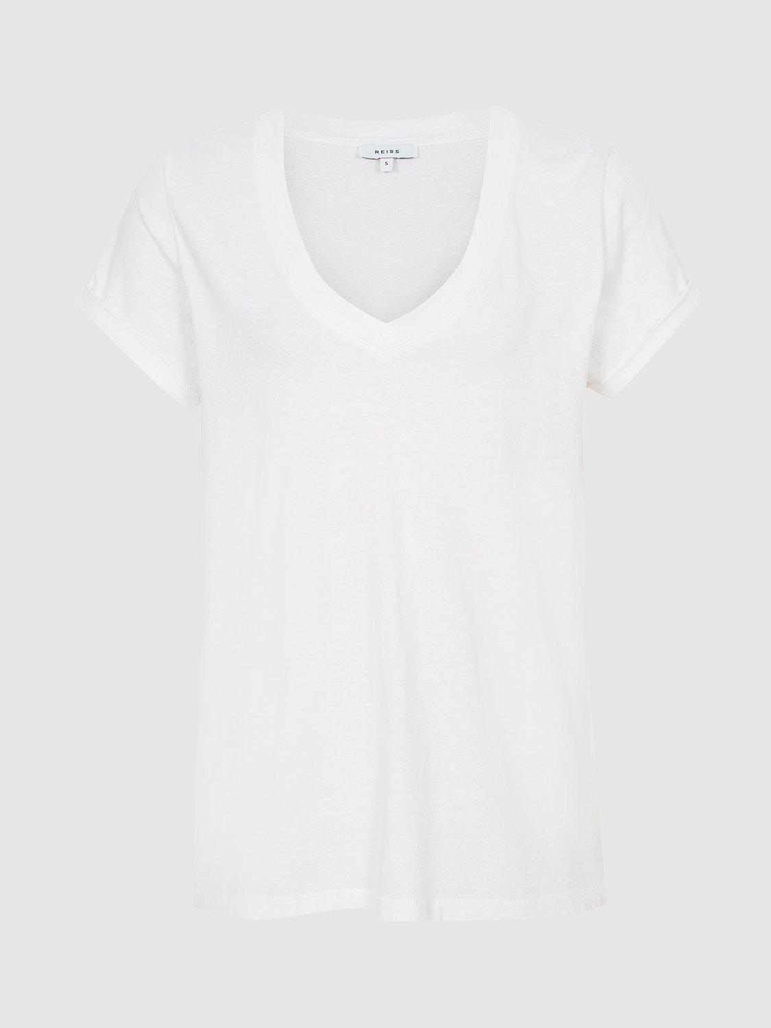 Product image 3 of 4, which shows Reiss Luana Cotton V-Neck T-Shirt, White, XXS