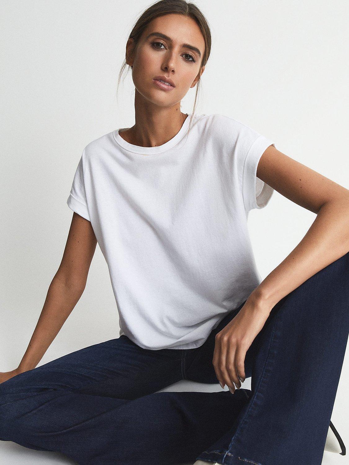 Product image 1 of 6, which shows Reiss Tereza Cotton Jersey T-Shirt, White, XXS