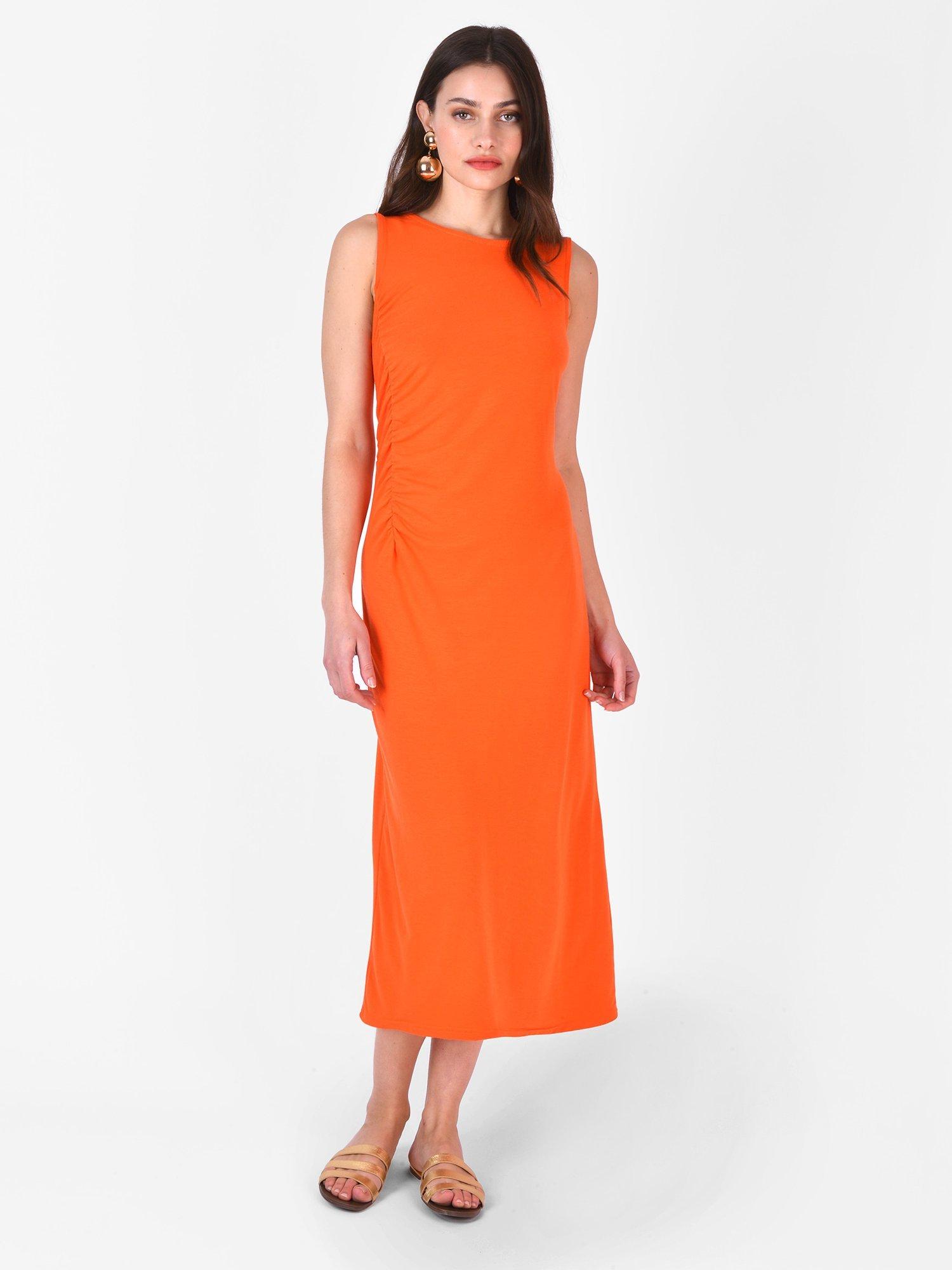 Ro&Zo Sleeveless Ruched Midi Dress, Orange