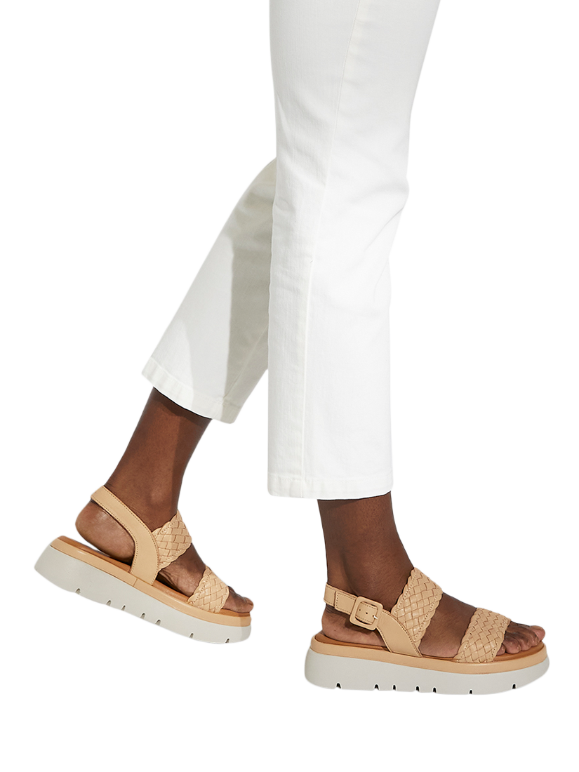 Dune Lorris Leather Woven Flatform Sandals, Camel, 3