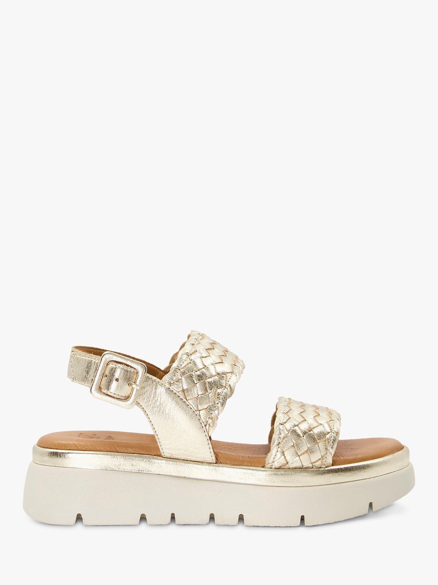 Dune Lorris Leather Woven Flatform Sandals, Gold, 3