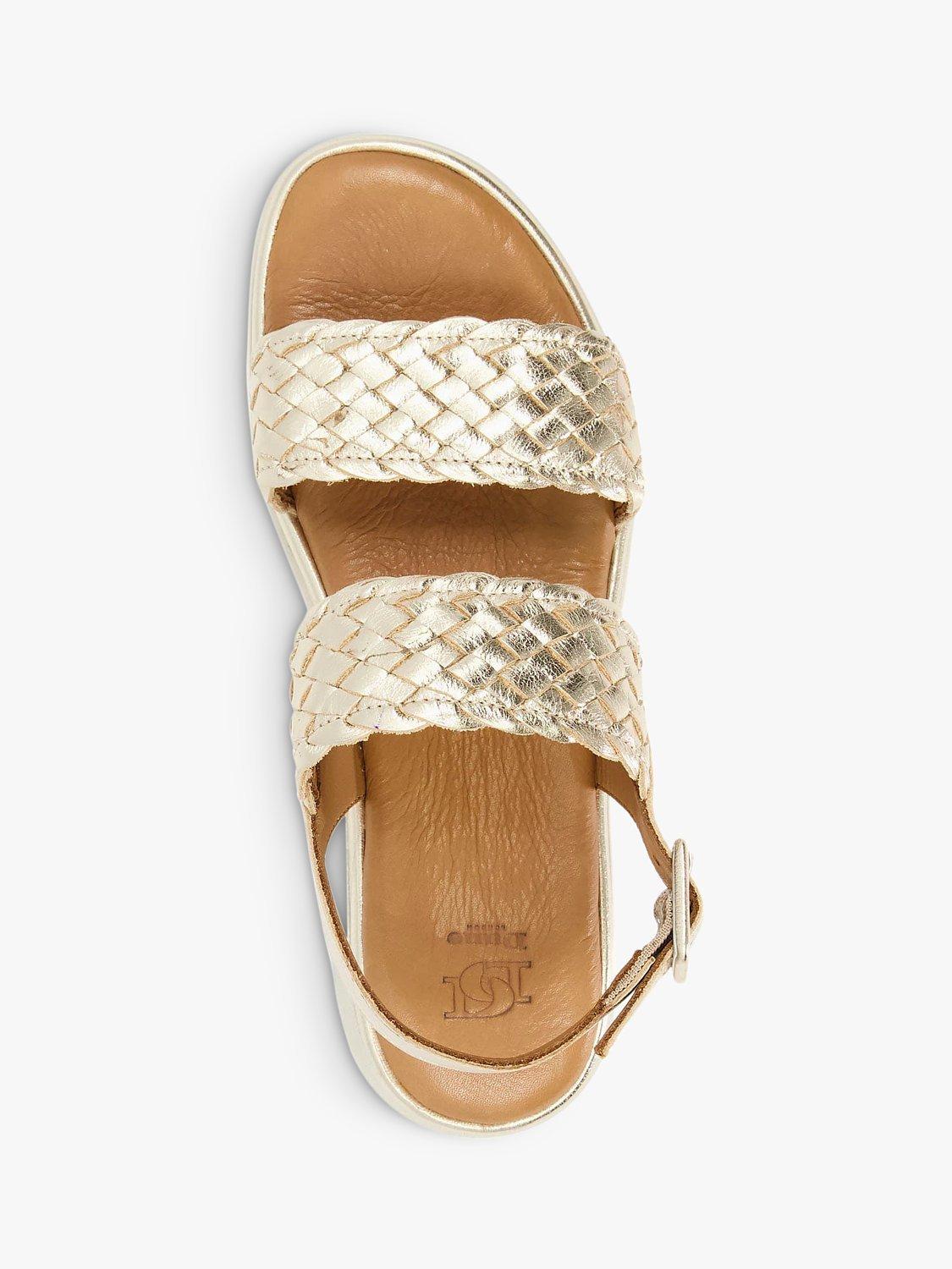 Dune Lorris Leather Woven Flatform Sandals, Gold, 3