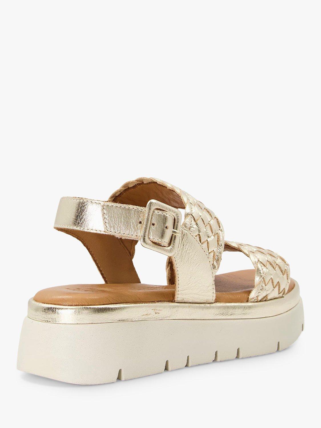 Dune Lorris Leather Woven Flatform Sandals, Gold, 3