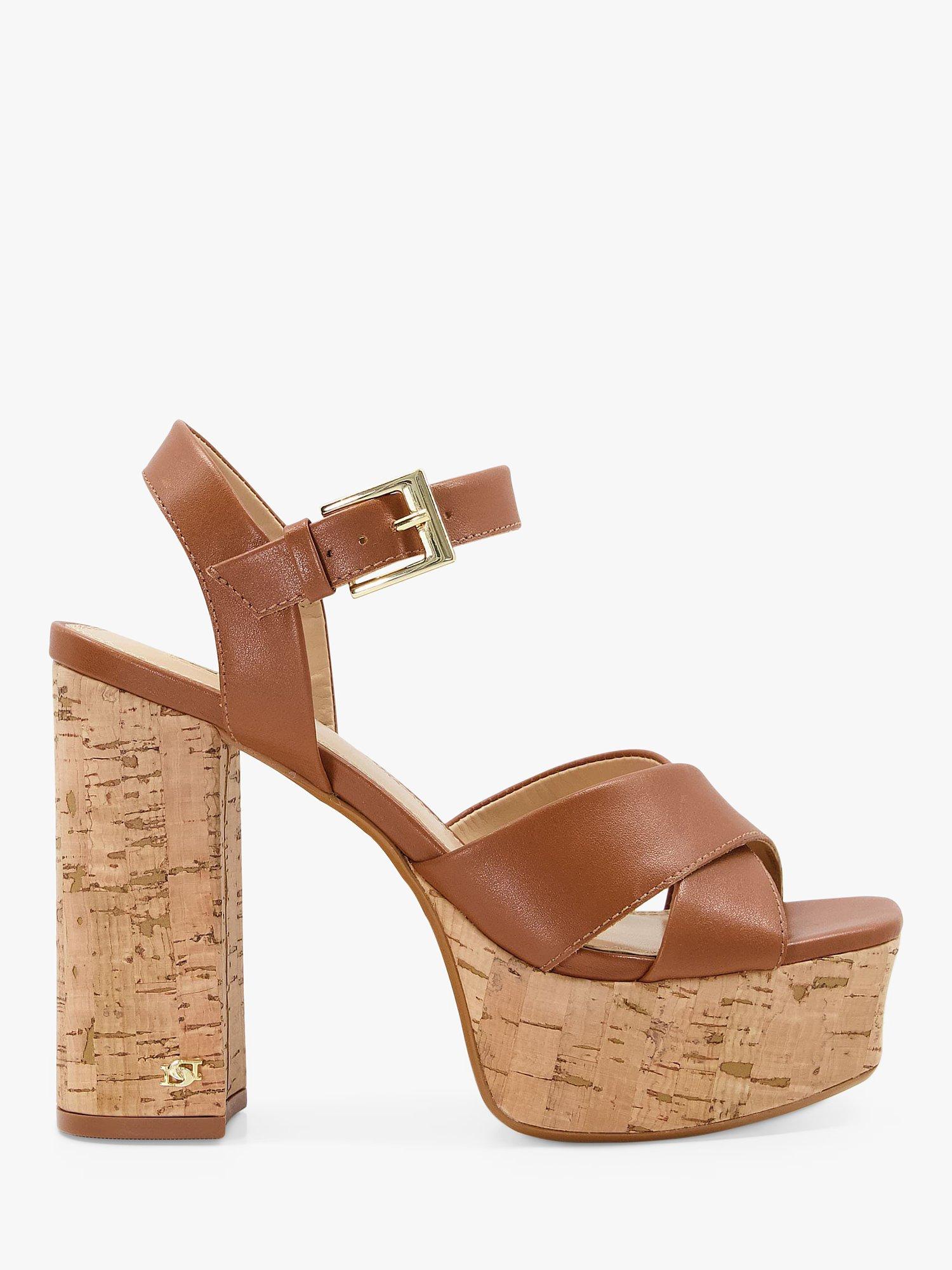 Dune Jealous Leather Platform Heeled Sandals, Tan-leather