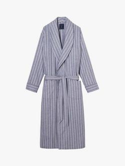 British Boxers Stripe Brushed Cotton Dressing Gown - view 2, Westwood Pebble
