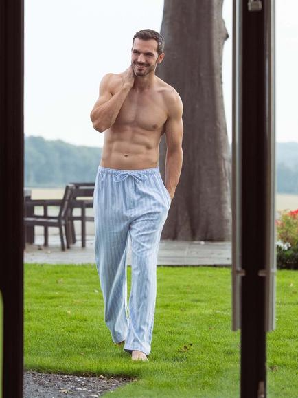British Boxers Stripe Brushed Cotton Pyjama Trousers, Westwood Blue