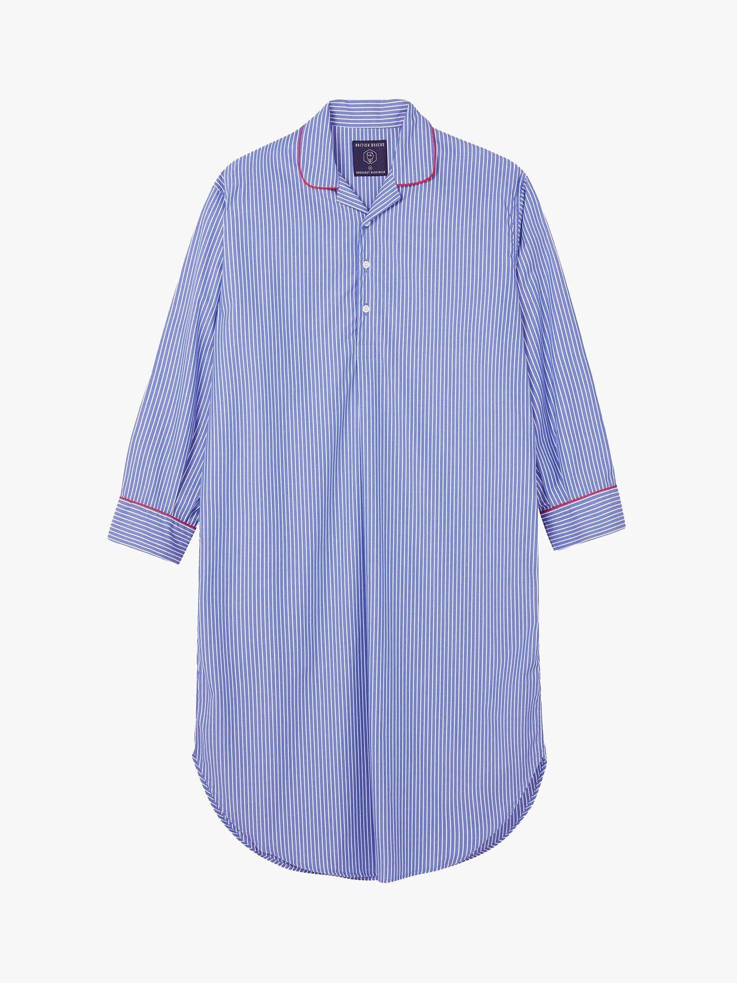 Product image 2 of 3, which shows British Boxers Stripe Crisp Cotton Nightshirt, Blue, S