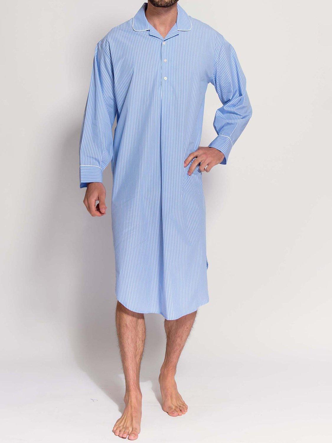 Product image 2 of 5, which shows British Boxers Stripe Crisp Cotton Nightshirt, Blue/White, XXL