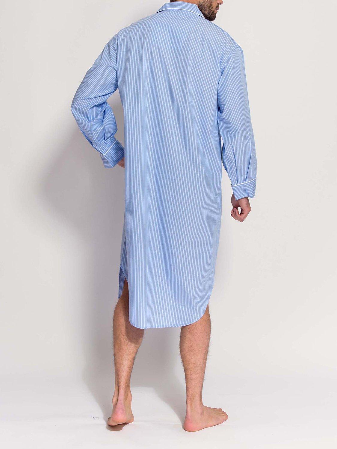 Product image 3 of 5, which shows British Boxers Stripe Crisp Cotton Nightshirt, Blue/White, XXL