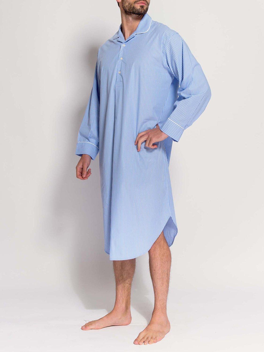 Product image 4 of 5, which shows British Boxers Stripe Crisp Cotton Nightshirt, Blue/White, XXL