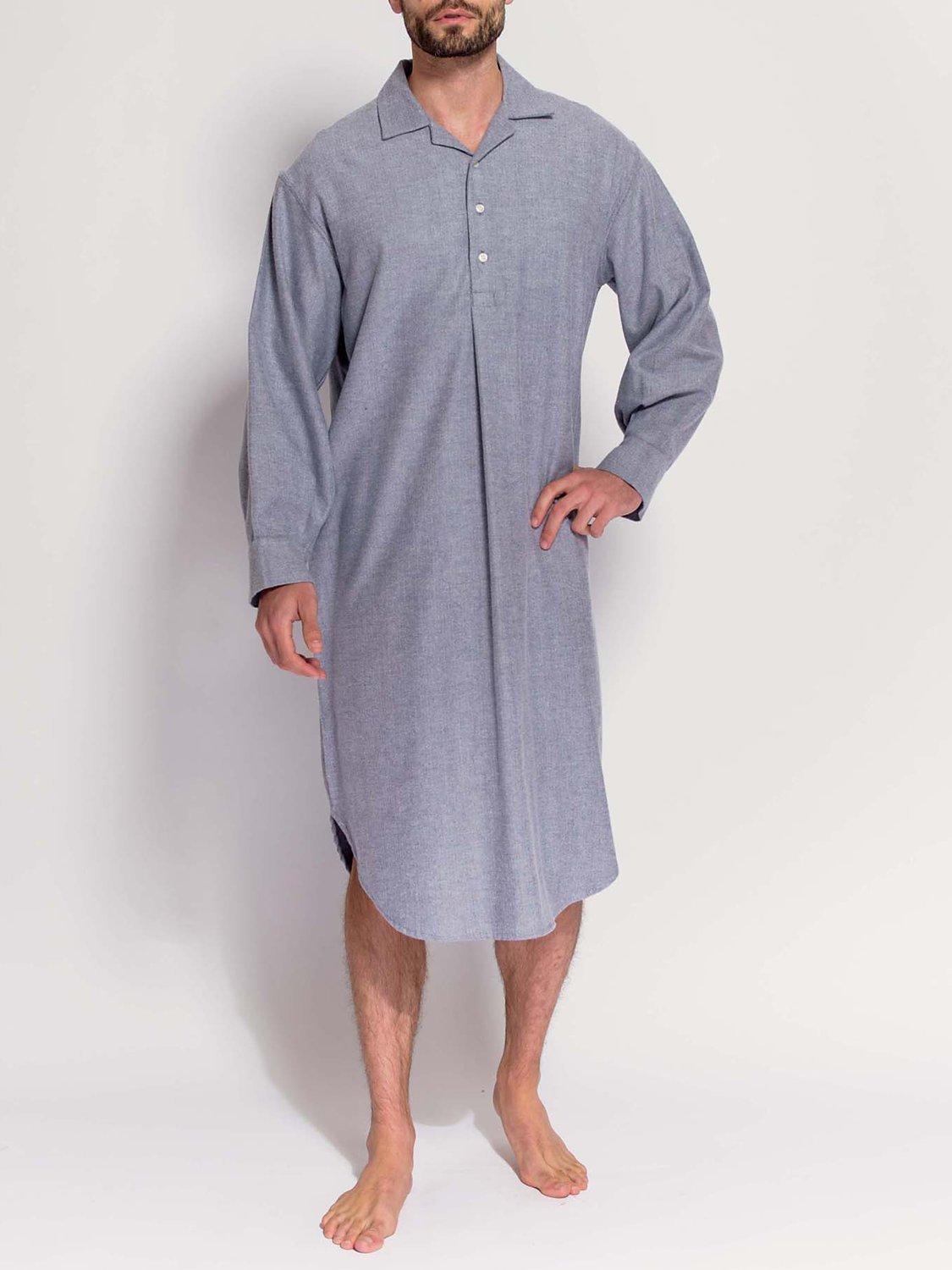 Product image 1 of 5, which shows British Boxers Herringbone Brushed Cotton Nightshirt, Ash Grey, S