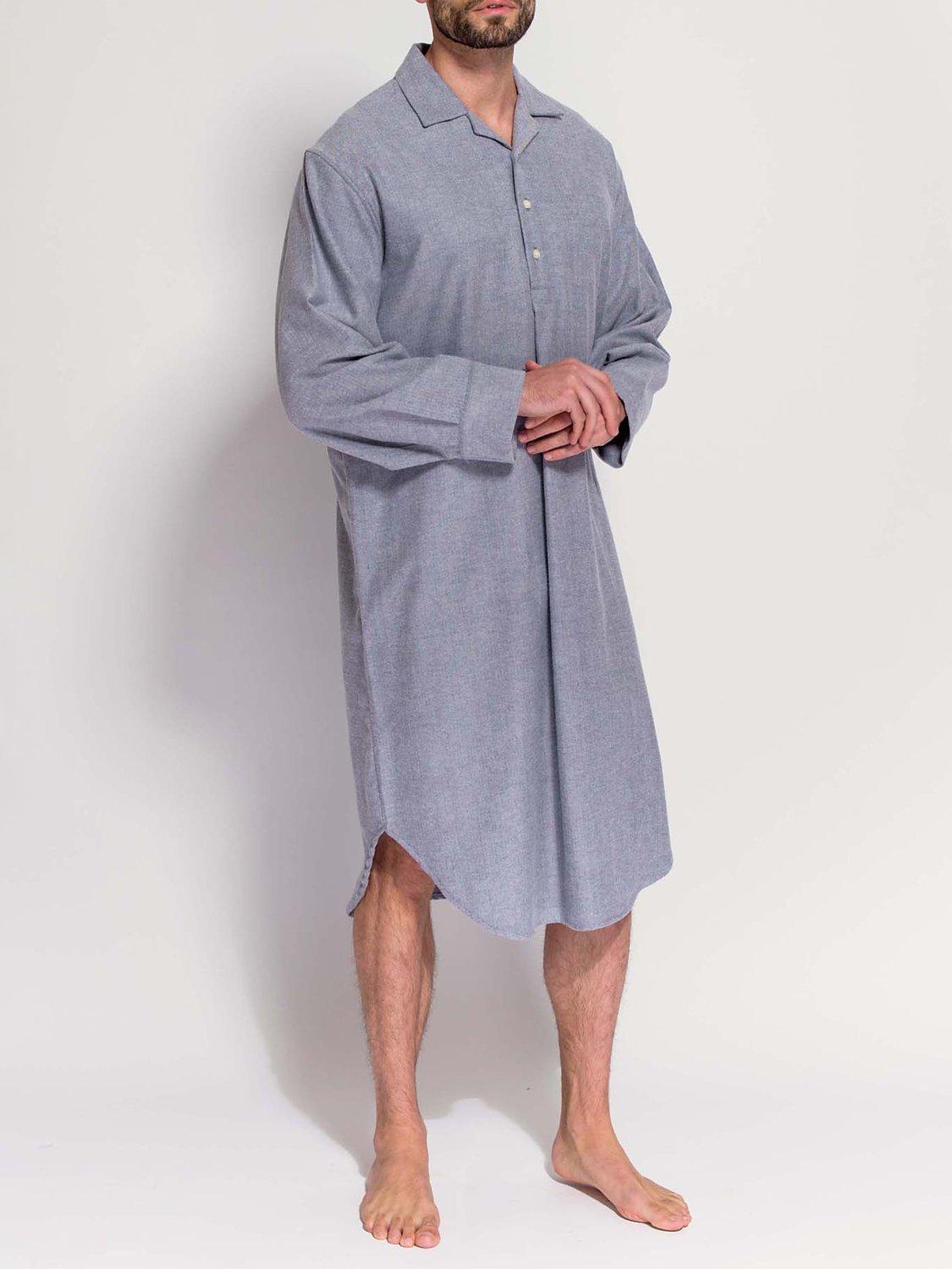 Product image 4 of 5, which shows British Boxers Herringbone Brushed Cotton Nightshirt, Ash Grey, S