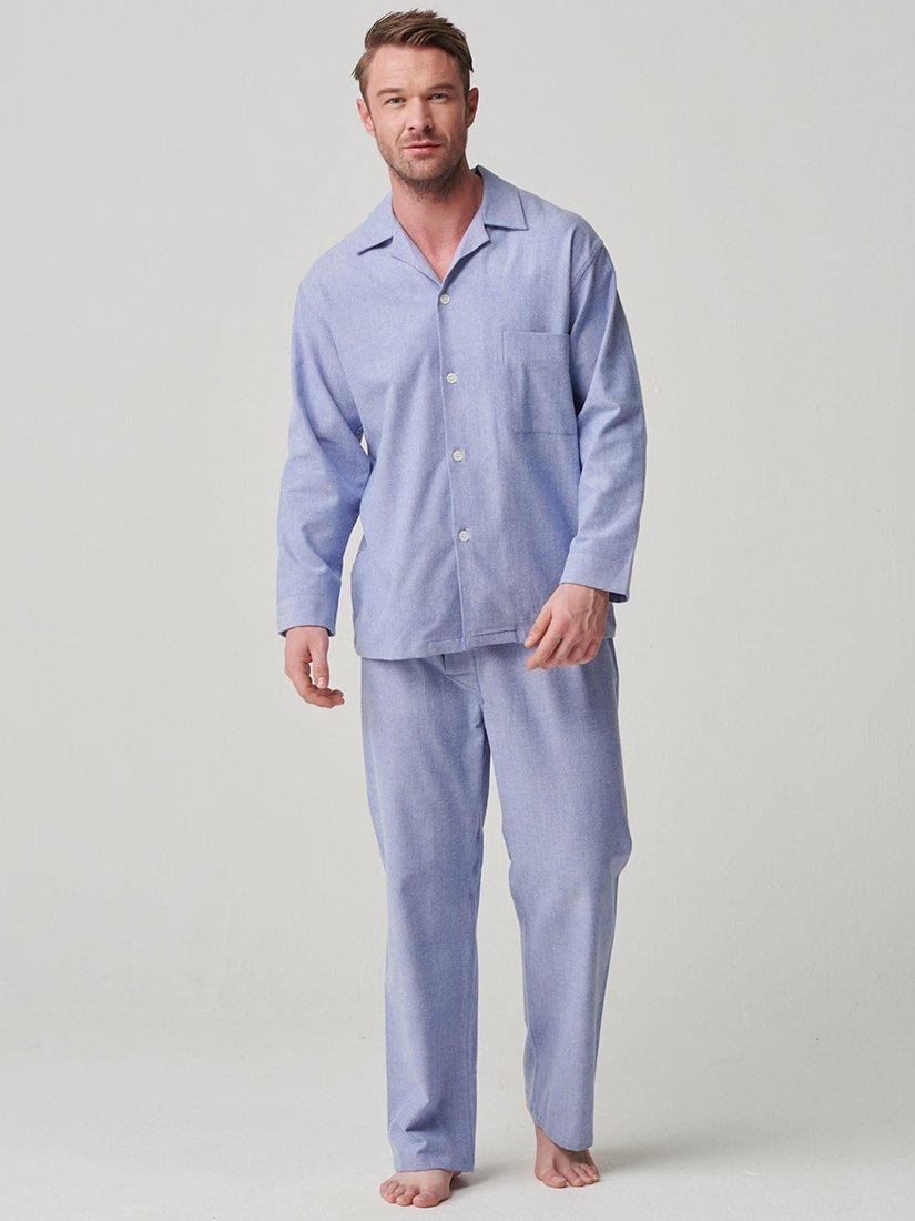 British Boxers Herringbone Brushed Cotton Pyjama Set, Staffordshire Blue, S