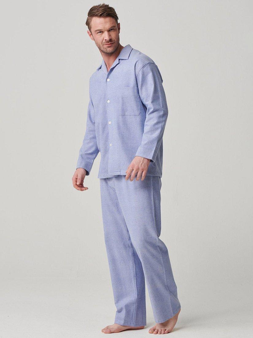 British Boxers Herringbone Brushed Cotton Pyjama Set, Staffordshire Blue, S