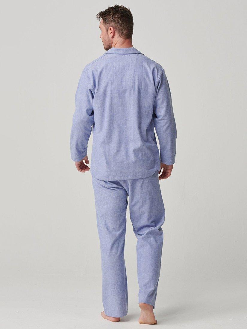 British Boxers Herringbone Brushed Cotton Pyjama Set, Staffordshire Blue, S