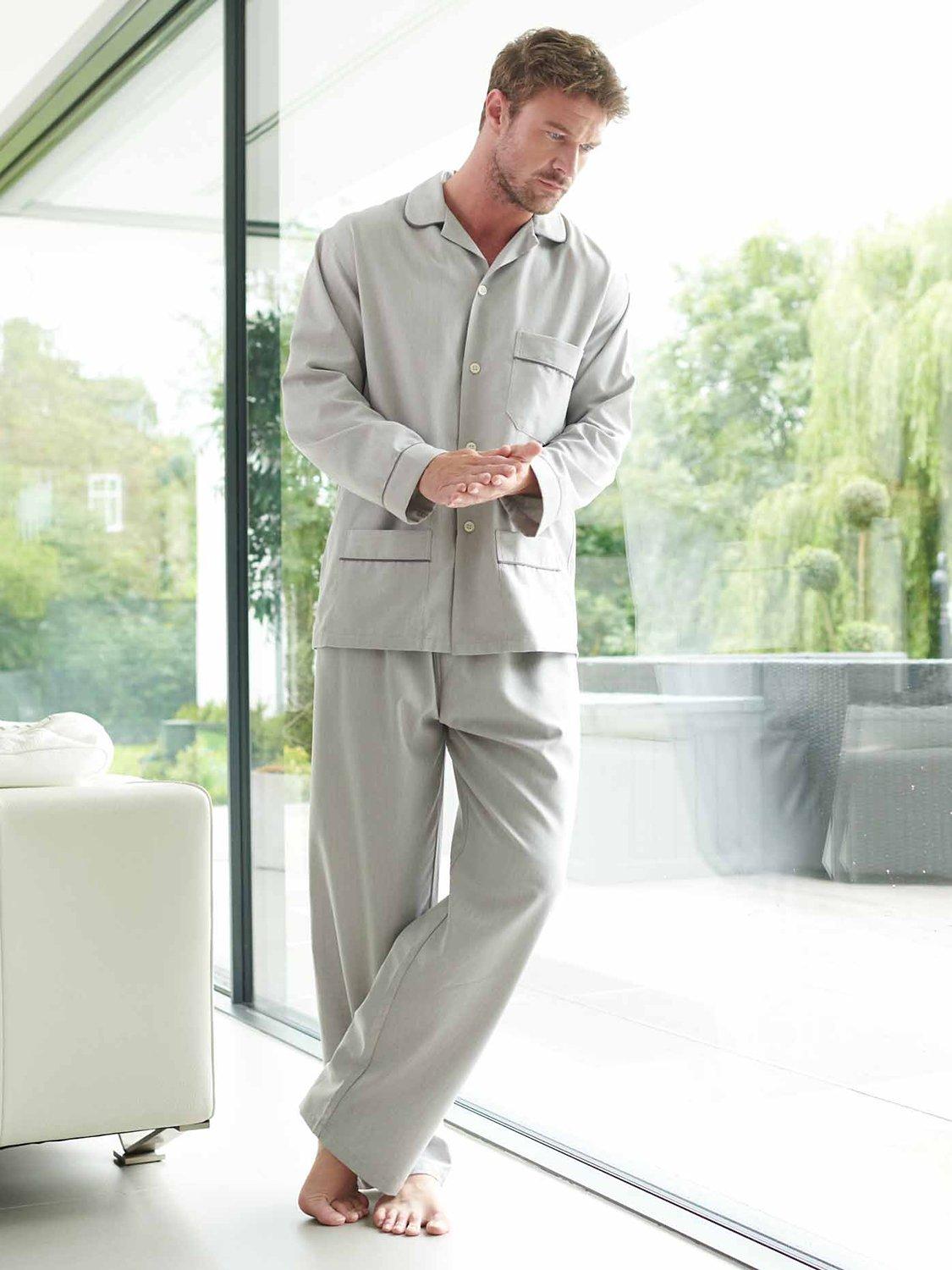 Product image 1 of 5, which shows British Boxers Herringbone Cotton Twill Pyjama Set, Armoury Grey, S