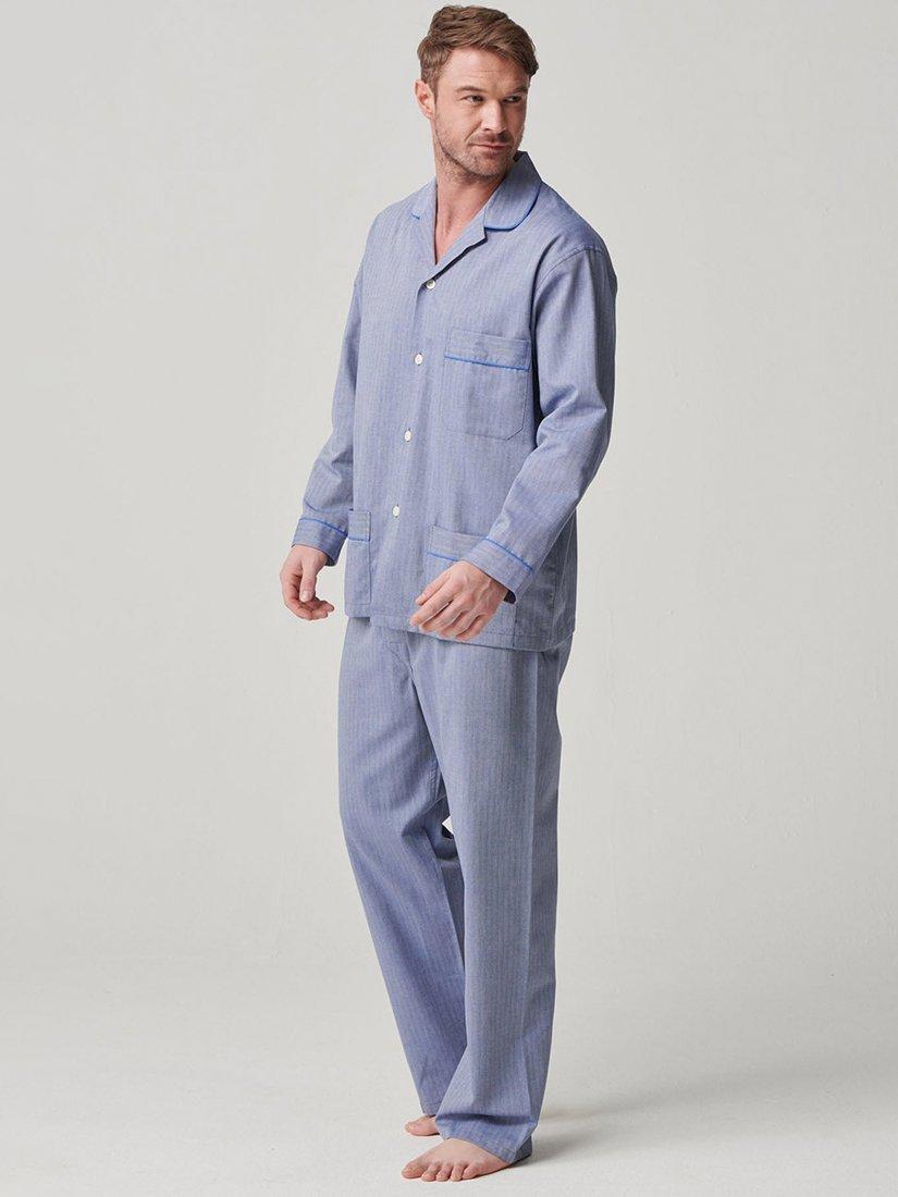 Product image 2 of 4, which shows British Boxers Herringbone Cotton Twill Pyjama Set, Garrison Blue, S