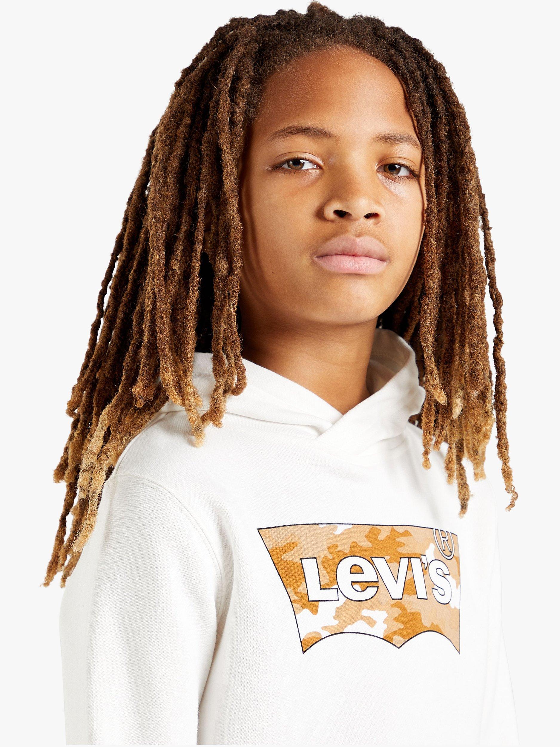 Product image 1 of 4, which shows Levi's Kids' Cotton Batwing Logo Hoodie, Tofu, 8 years