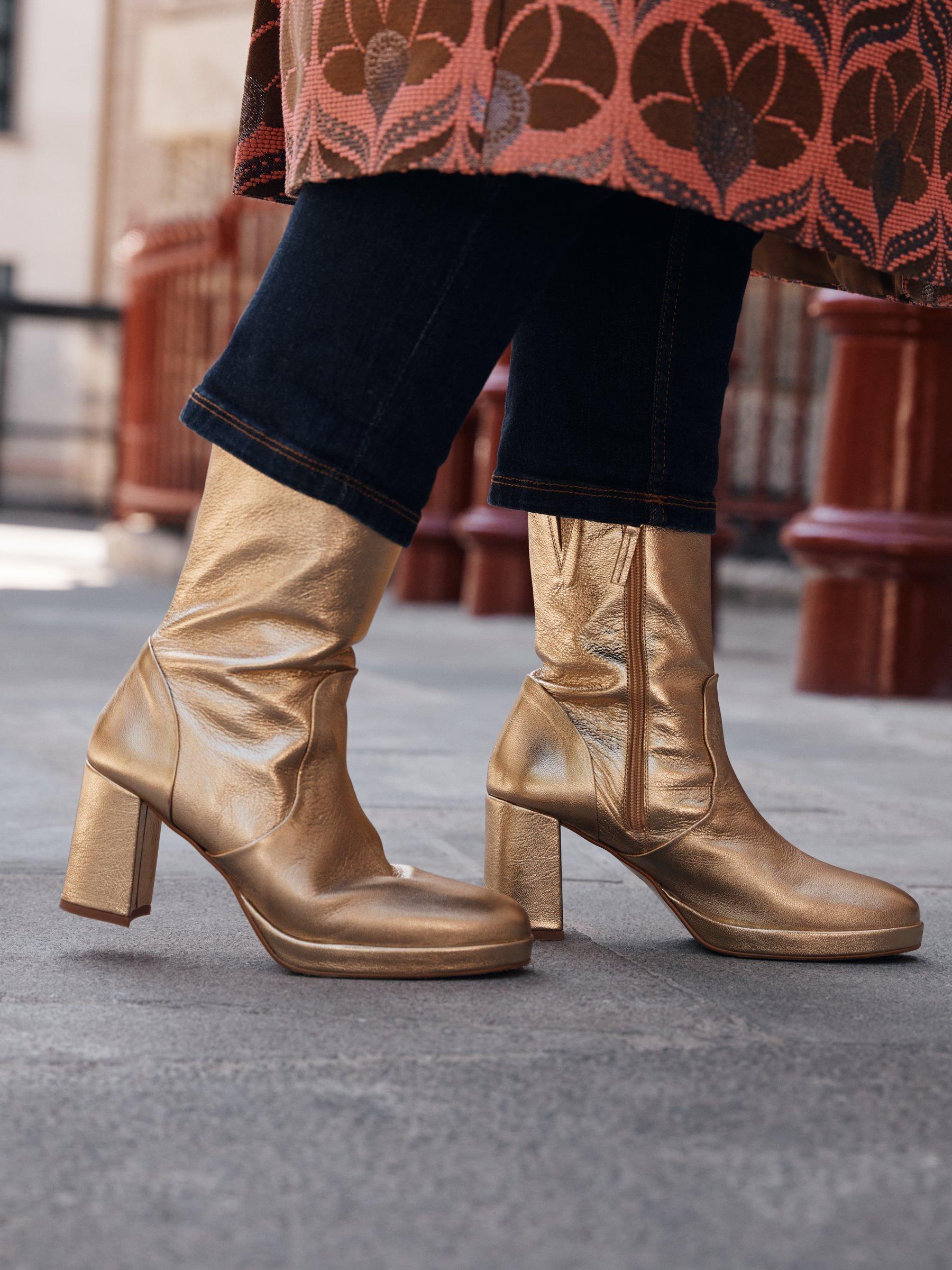 John Lewis + Erica Davies Vaughan Leather Platform Ankle Boots, Gold