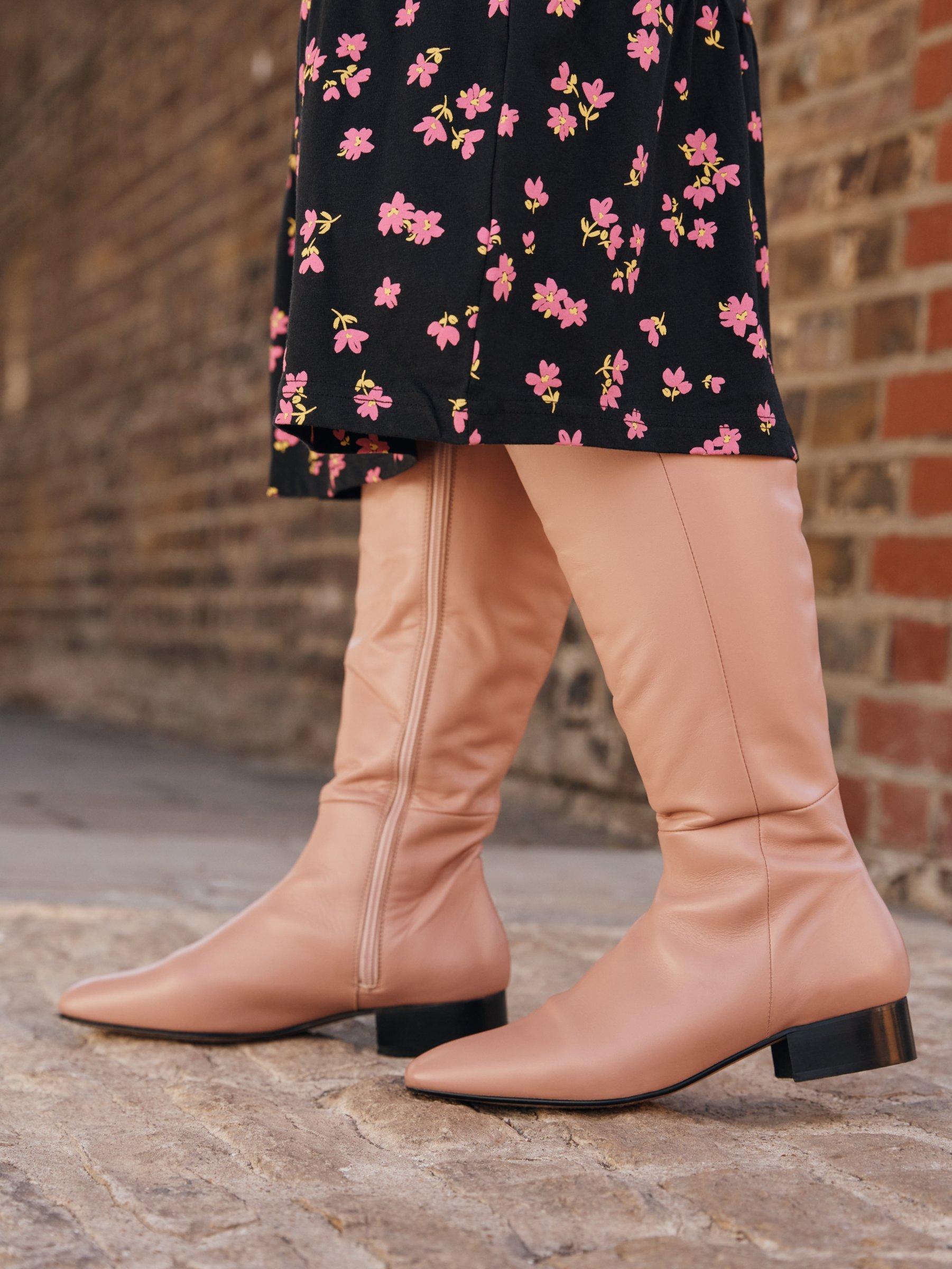 John Lewis + Erica Davies Vienna Leather Wide Calf Dress Knee High Boots, Blush