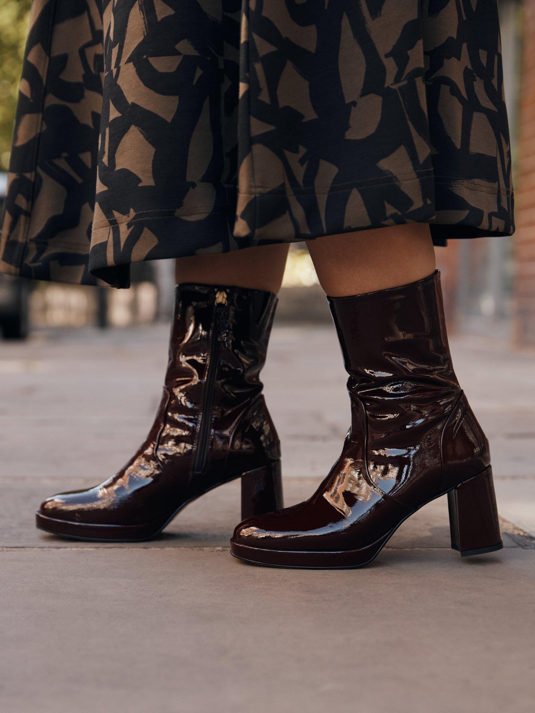 John Lewis + Erica Davies Vaughan Leather Platform Ankle Boots, Burgundy