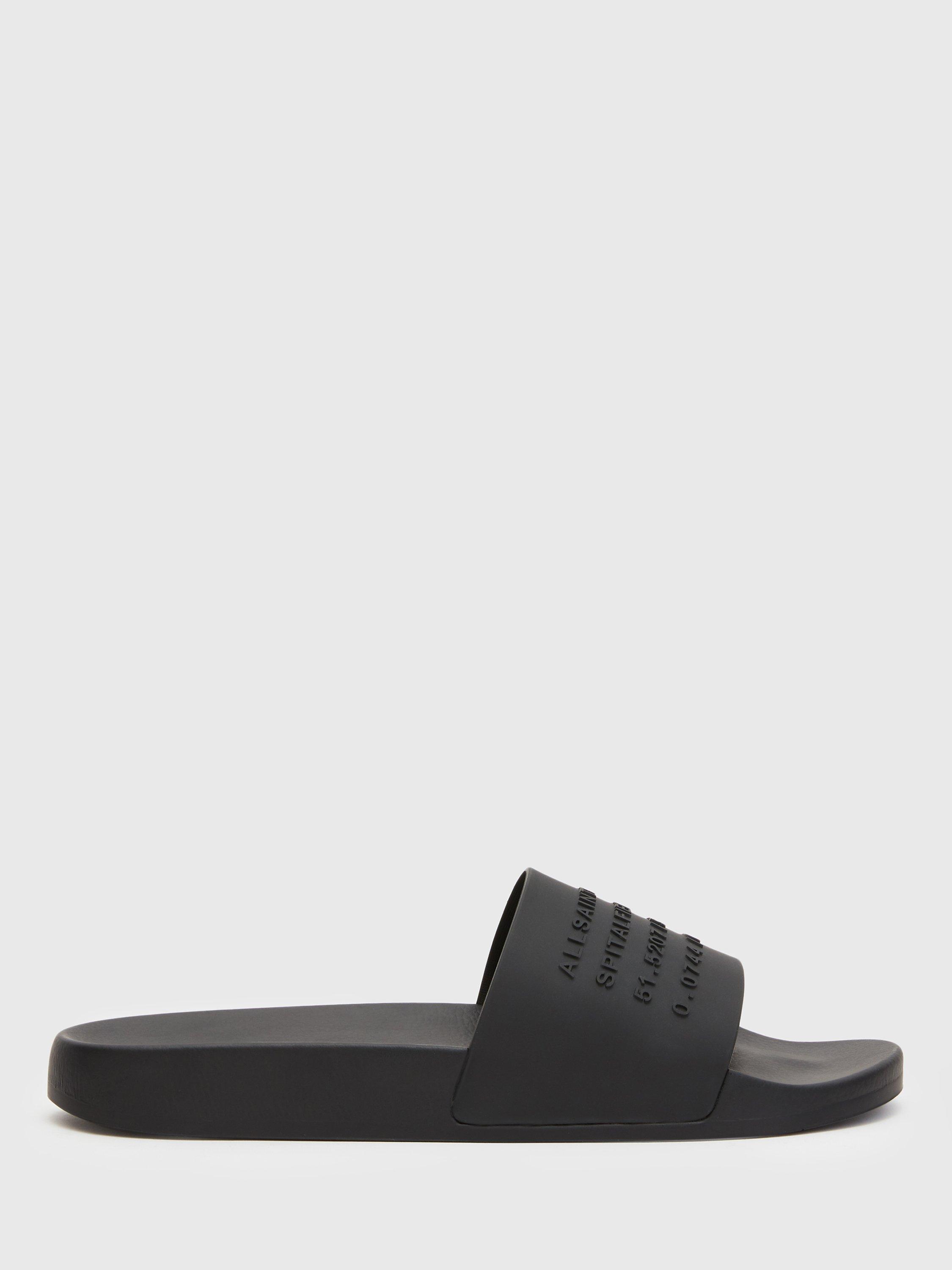 Product image 1 of 7, which shows AllSaints Renegade Slider Sandals, Black, 7