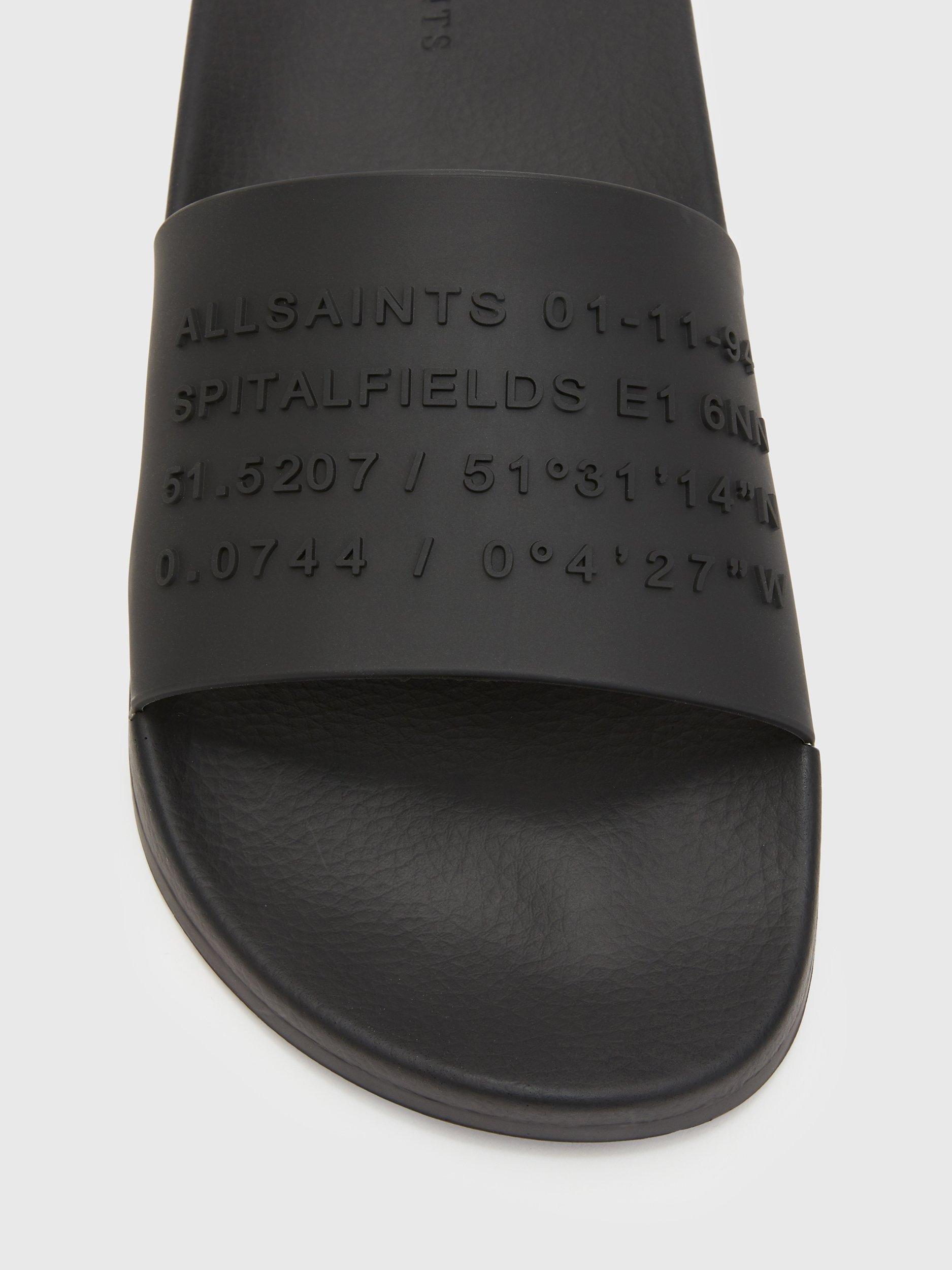 Product image 3 of 7, which shows AllSaints Renegade Slider Sandals, Black, 7