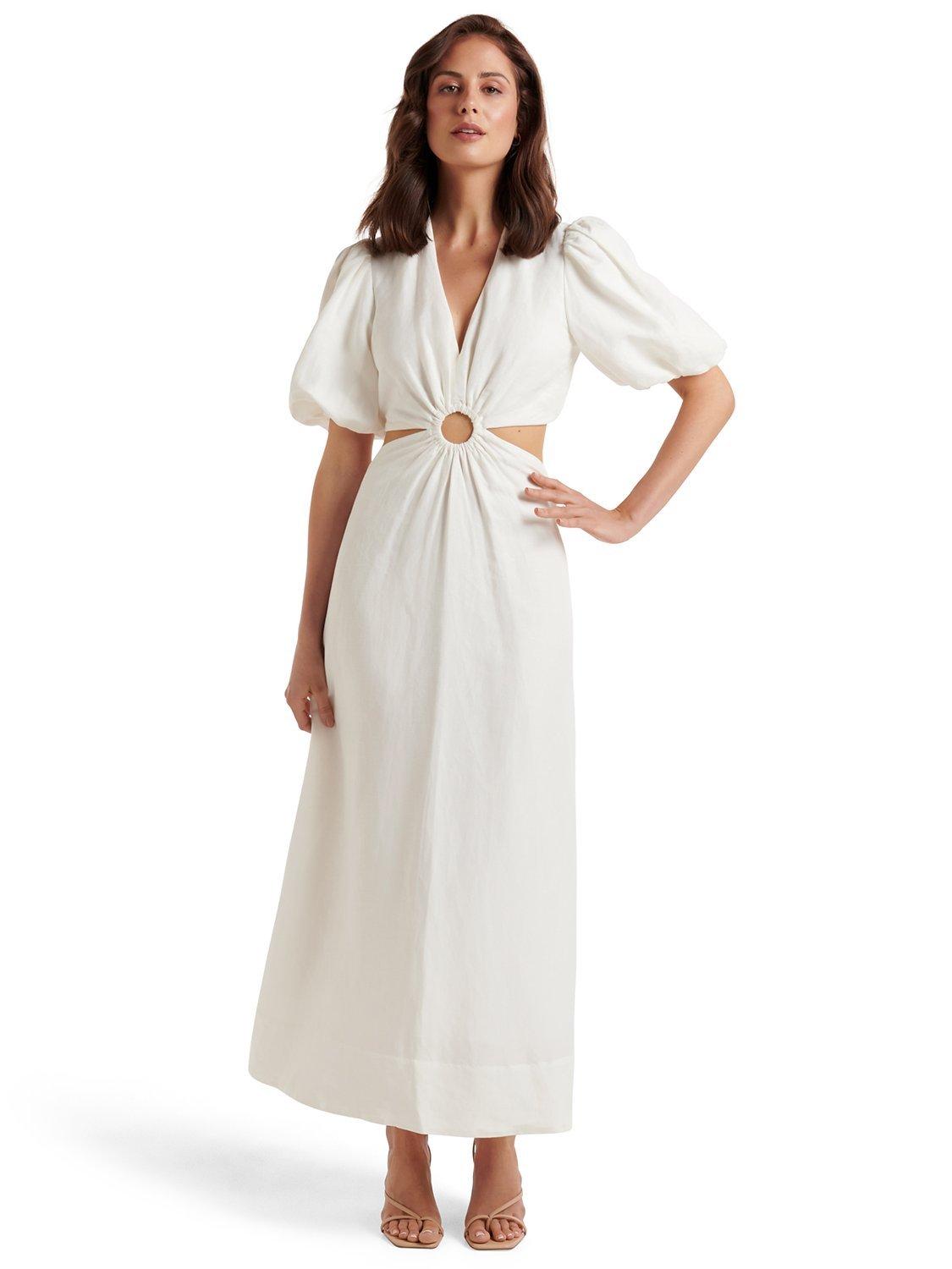Forever New Rosie Ring Cutout Detail Linen Blend Maxi Dress, Porcelain