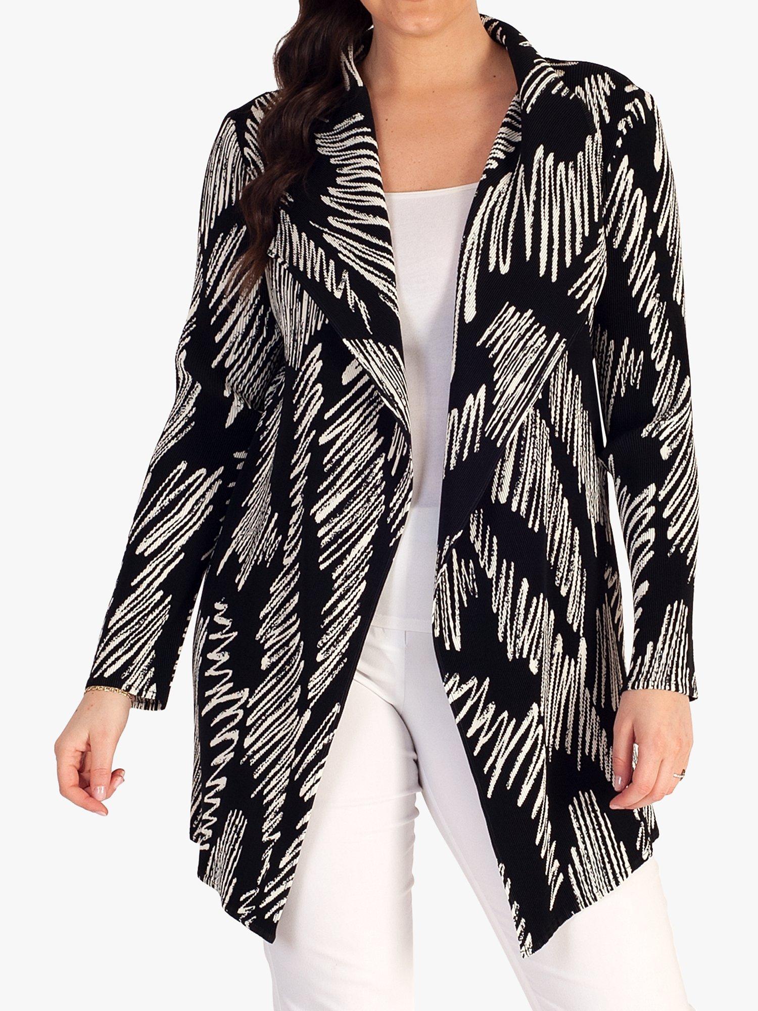 Product image 1 of 9, which shows chesca Scribble Plissé Pleated Jacket, Black/White, 12-14