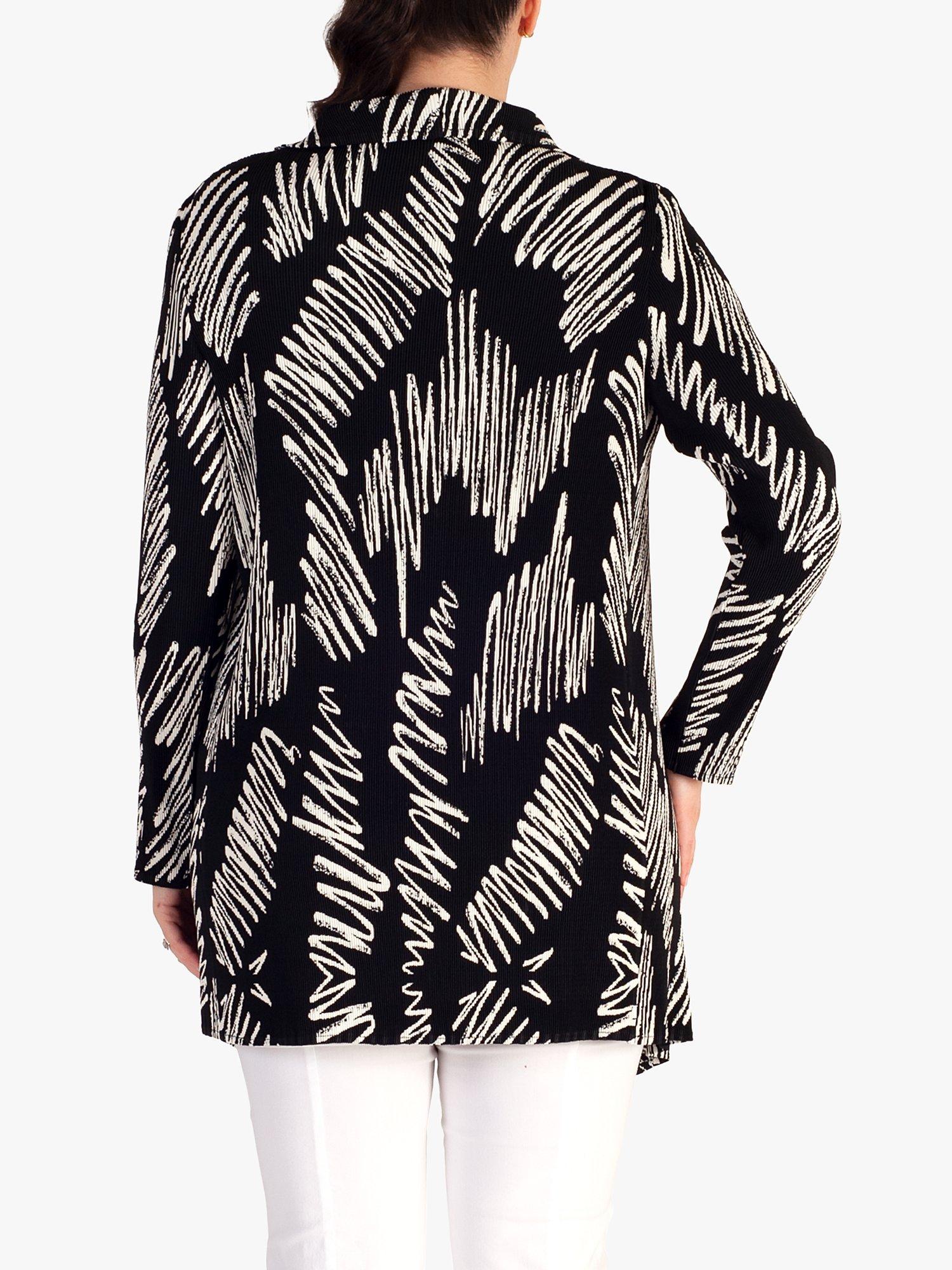Product image 2 of 9, which shows chesca Scribble Plissé Pleated Jacket, Black/White, 12-14