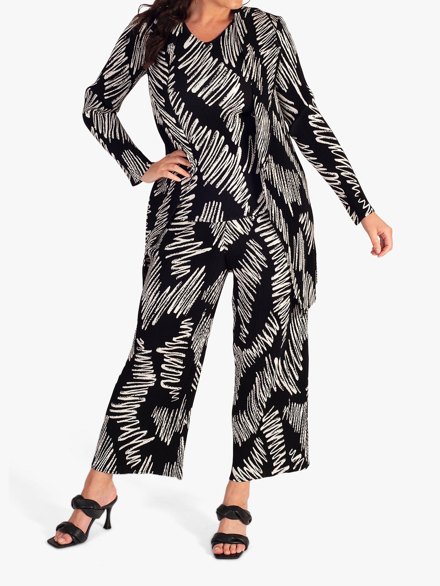Product image 4 of 9, which shows chesca Scribble Plissé Pleated Jacket, Black/White, 12-14