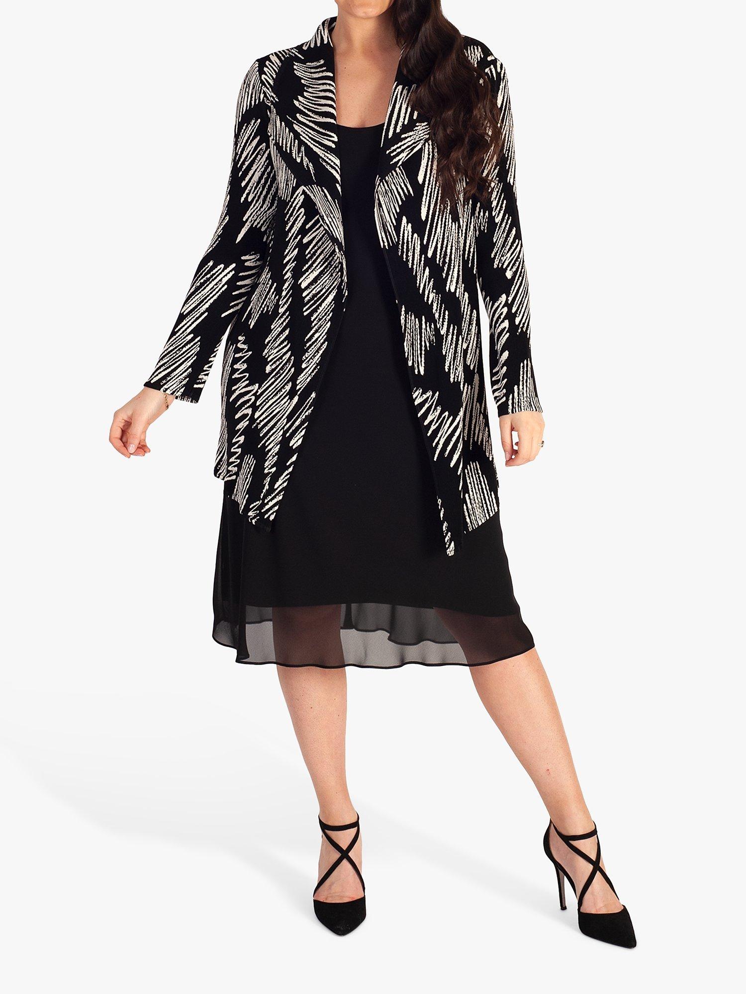 Product image 5 of 9, which shows chesca Scribble Plissé Pleated Jacket, Black/White, 12-14