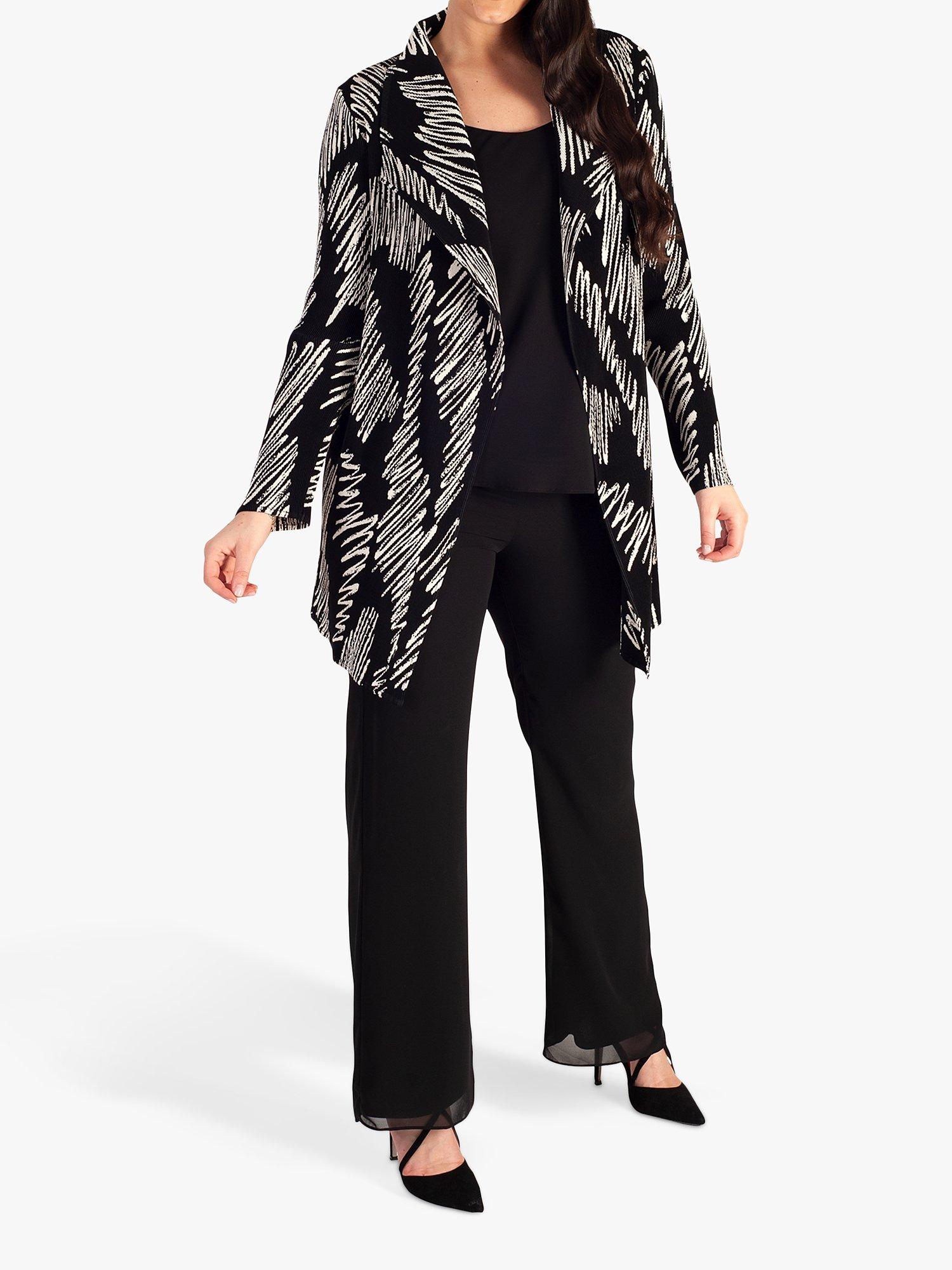 Product image 6 of 9, which shows chesca Scribble Plissé Pleated Jacket, Black/White, 12-14