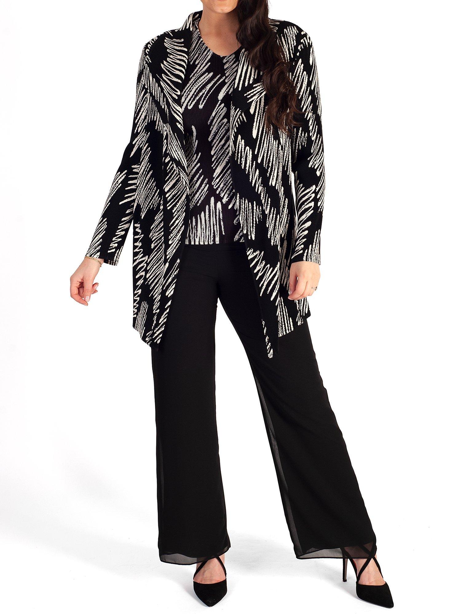 Product image 7 of 9, which shows chesca Scribble Plissé Pleated Jacket, Black/White, 12-14