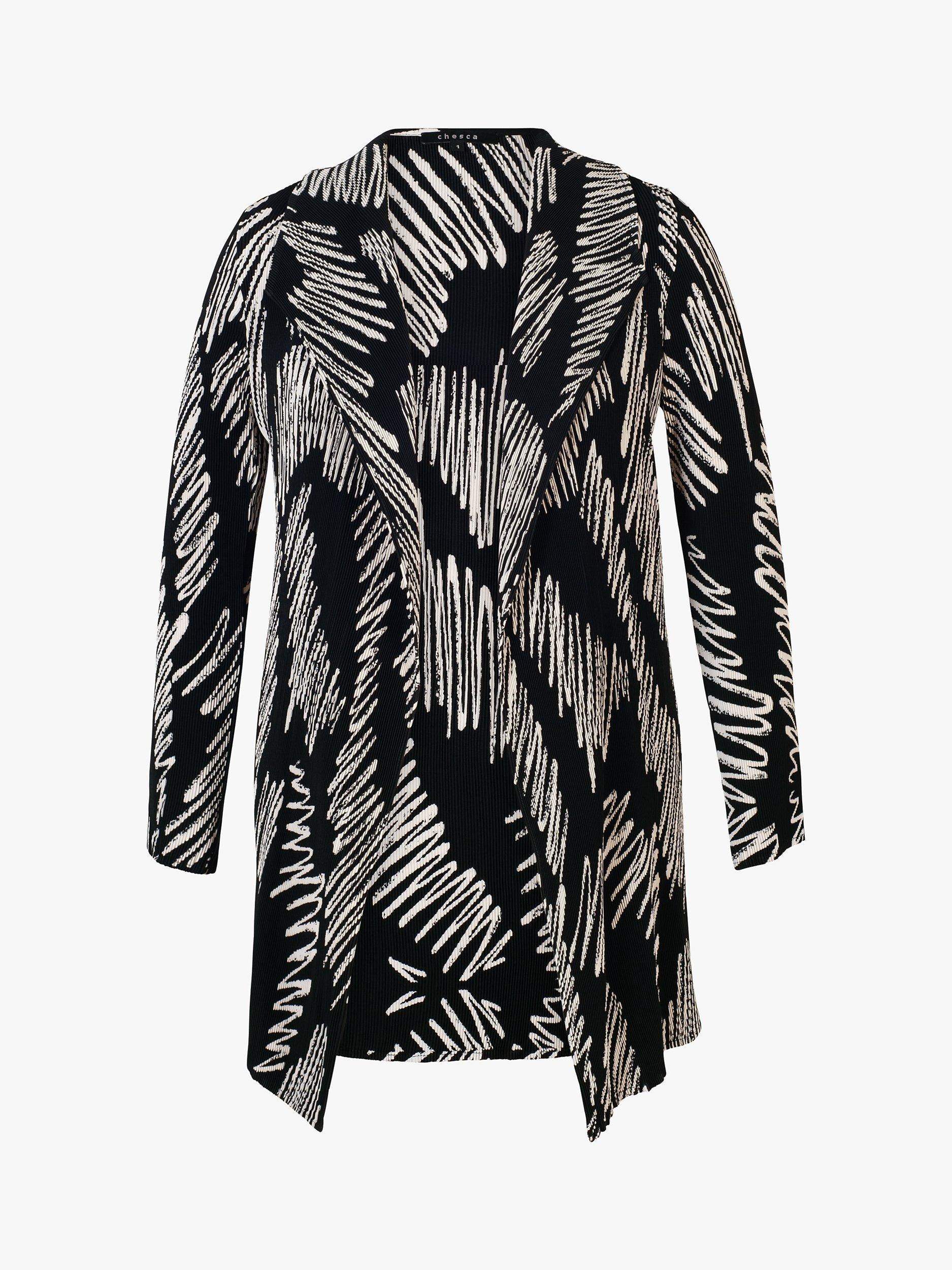 Product image 8 of 9, which shows chesca Scribble Plissé Pleated Jacket, Black/White, 12-14