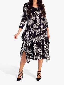 chesca Scribble Print Layered Midi Dress, Black/White, Black/White