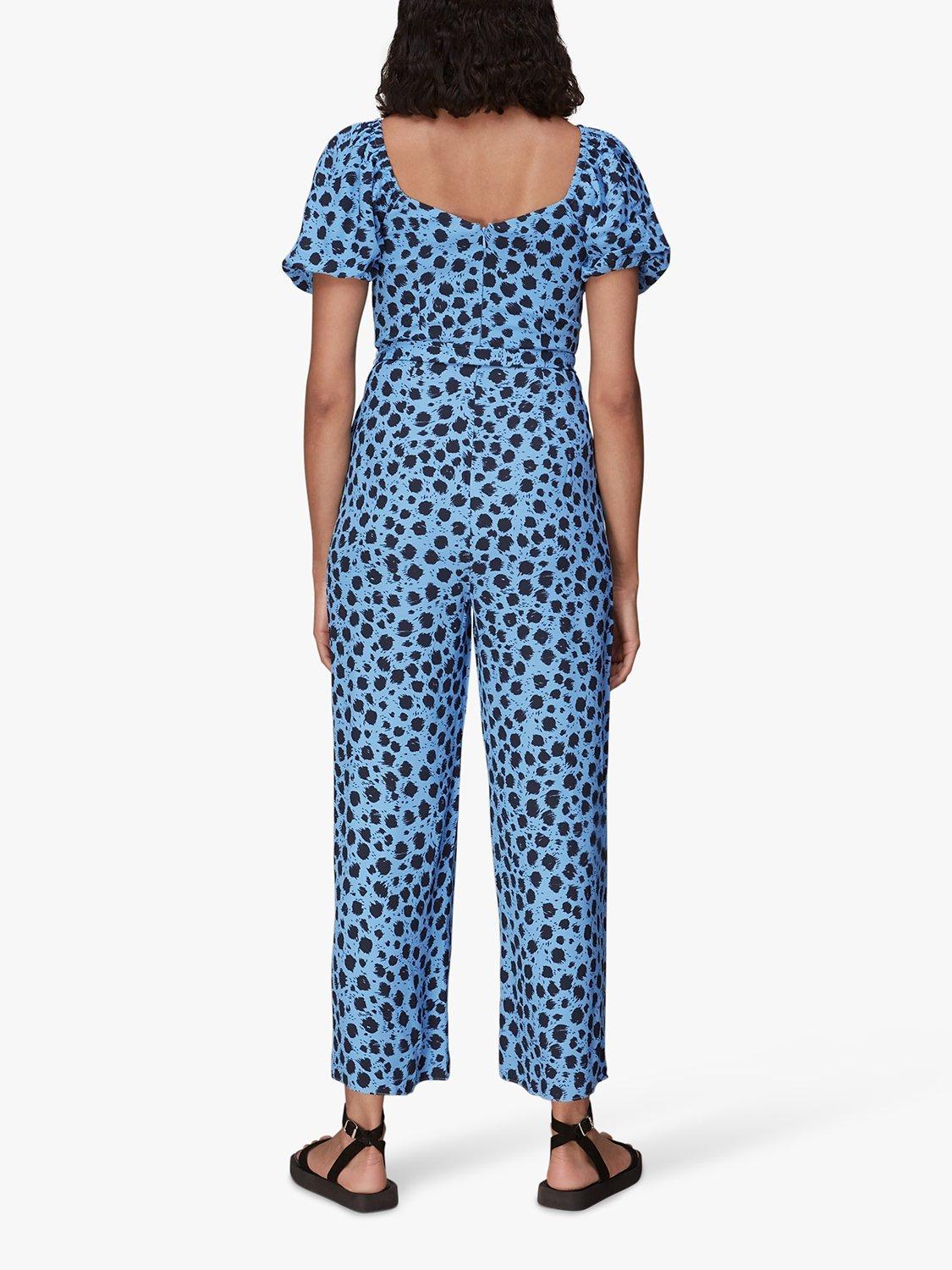 Product image 2 of 7, which shows Whistles Brushed Dalmation Print Puff Sleeve Jumpsuit, Blue/Multi, 8